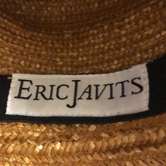 Eric Javitz woven hat light brown structure large brim w black ribbon Excellent - Picture 7 of 9